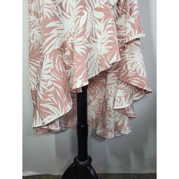 Long Tall Sally LTS One Shoulder Ruffle Floral Midi Dress US 16 Pink Party NEW - Picture 7 of 14